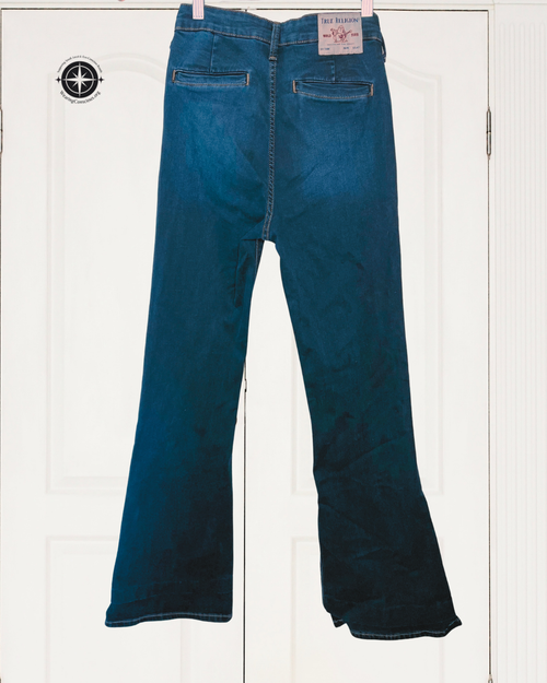 Authentic True Religion FEY High Rise Trouser Flare Leg Jeans – Dark Blue