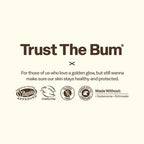 Trust The Bum branding with product features on a white background