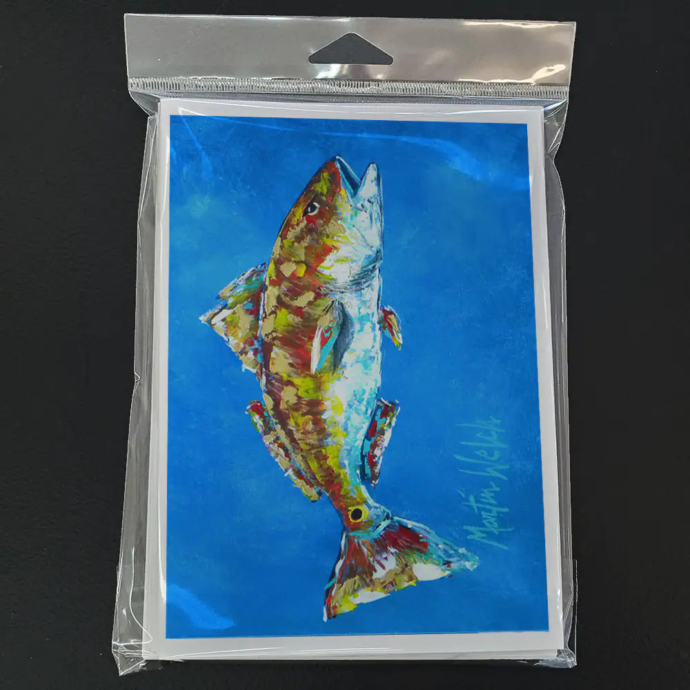 Fish Seafood Greeting Cards - Blue - Pack of 8