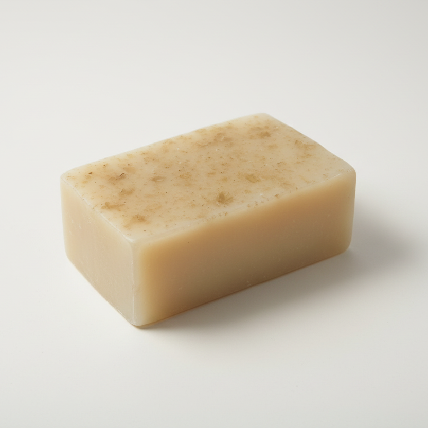 Bar of brown soap on a white background