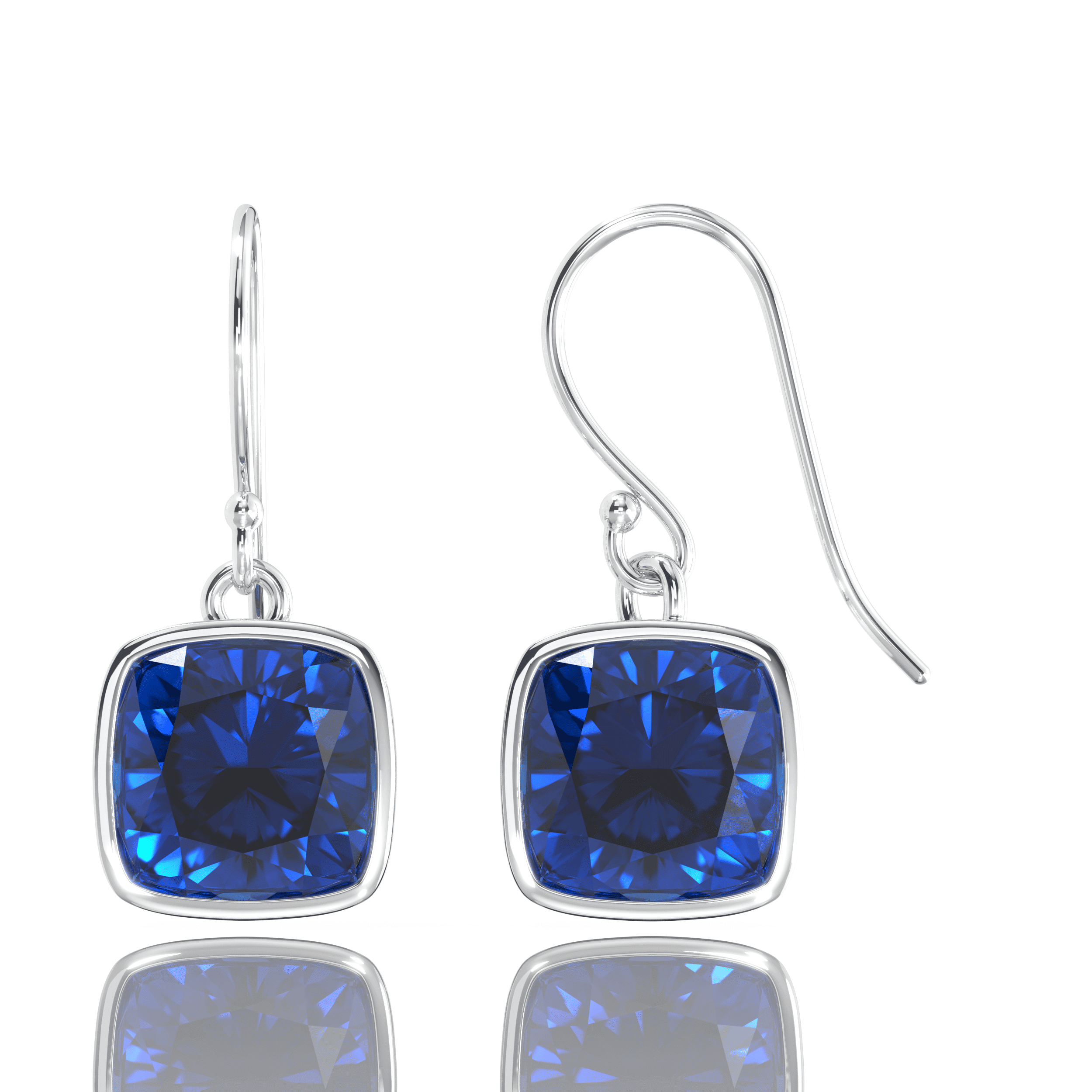 2 Pair Pack: 9.00 CTW Cushion Cut Blue Sapphire & Emerald Drop Earrings Set in .925 Sterling Silver – Lab Grown, 8mm Square Gems-2