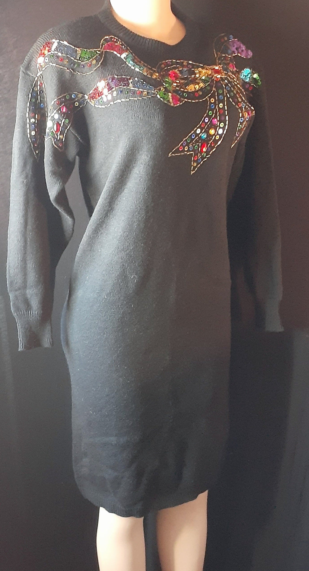 Vintage 1980s Sequin Sweater Dress – Plain Jane, Size Small (Fits S–M)