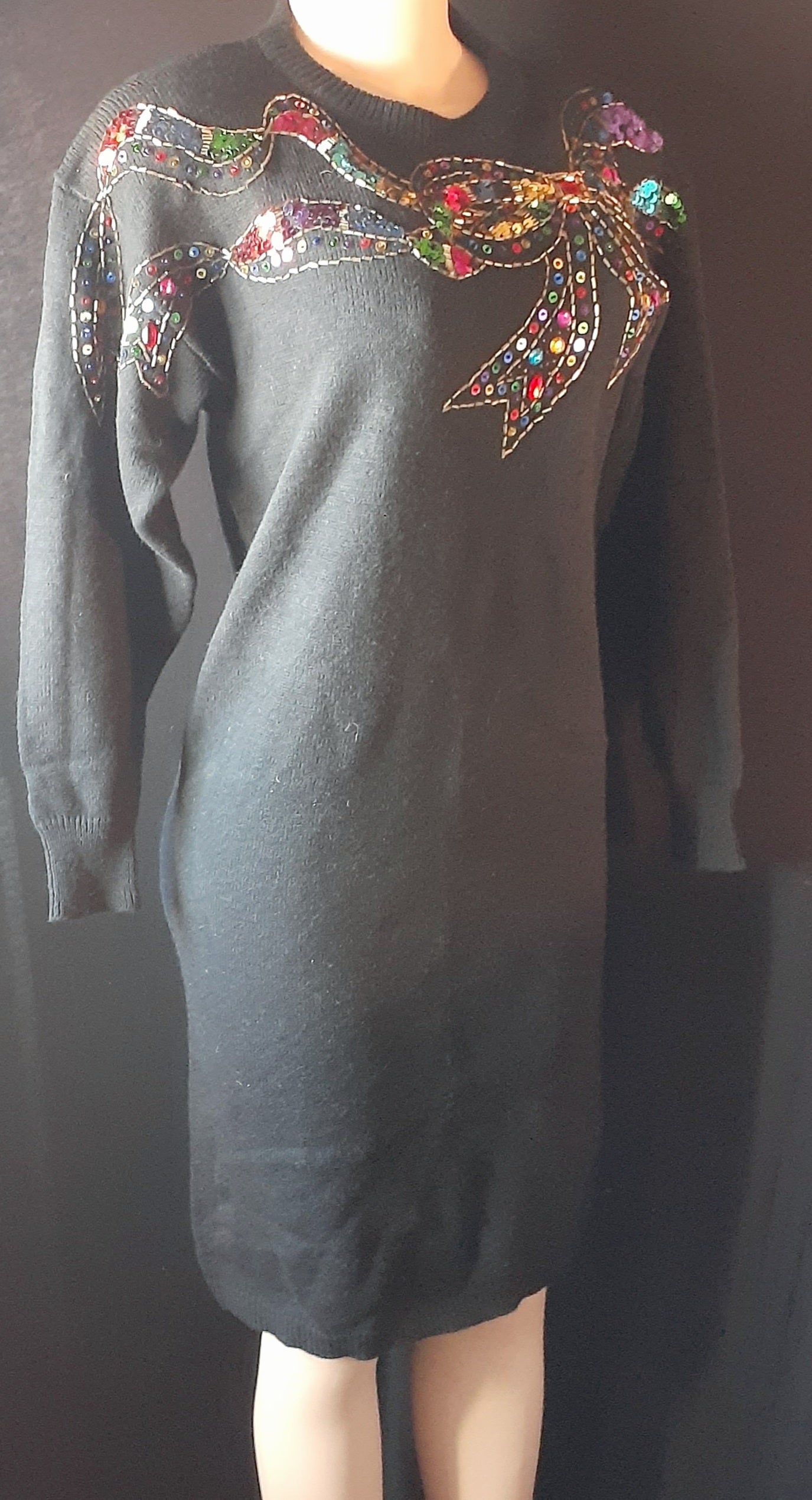 Vintage 1980s Sequin Sweater Dress – Plain Jane, Size Small (Fits S–M)