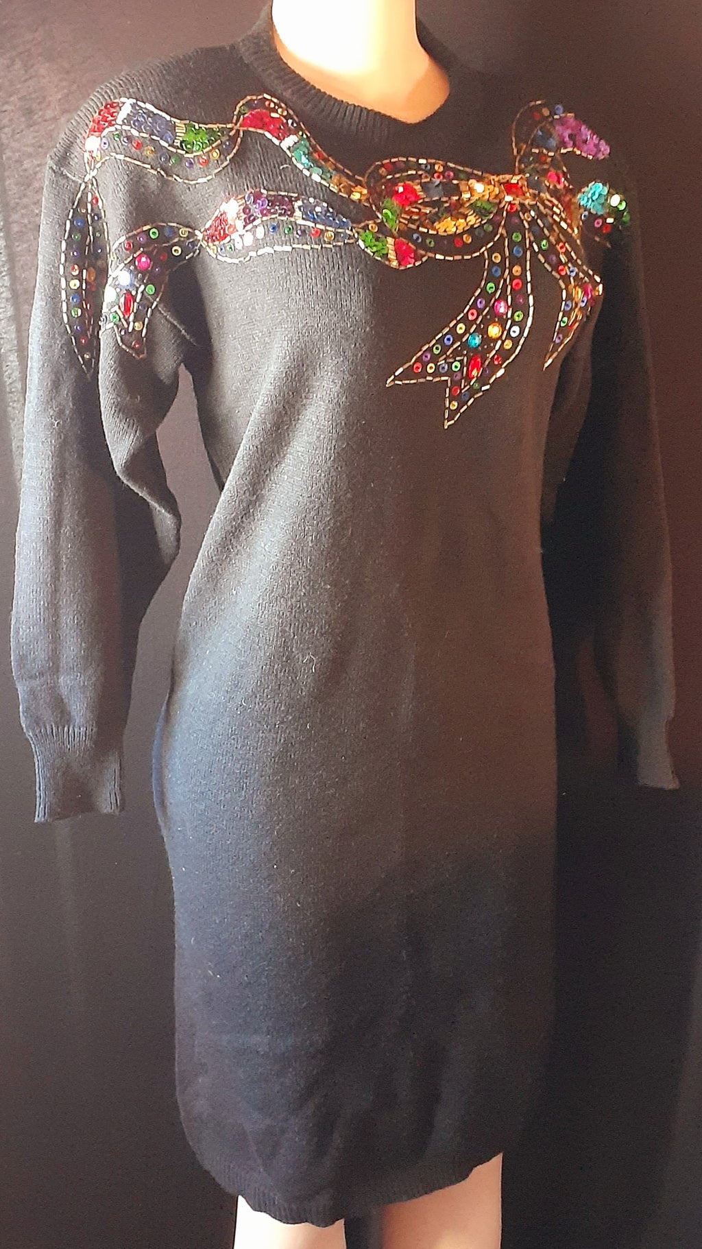 Vintage 1980s Sequin Sweater Dress – Plain Jane, Size Small (Fits S–M)
