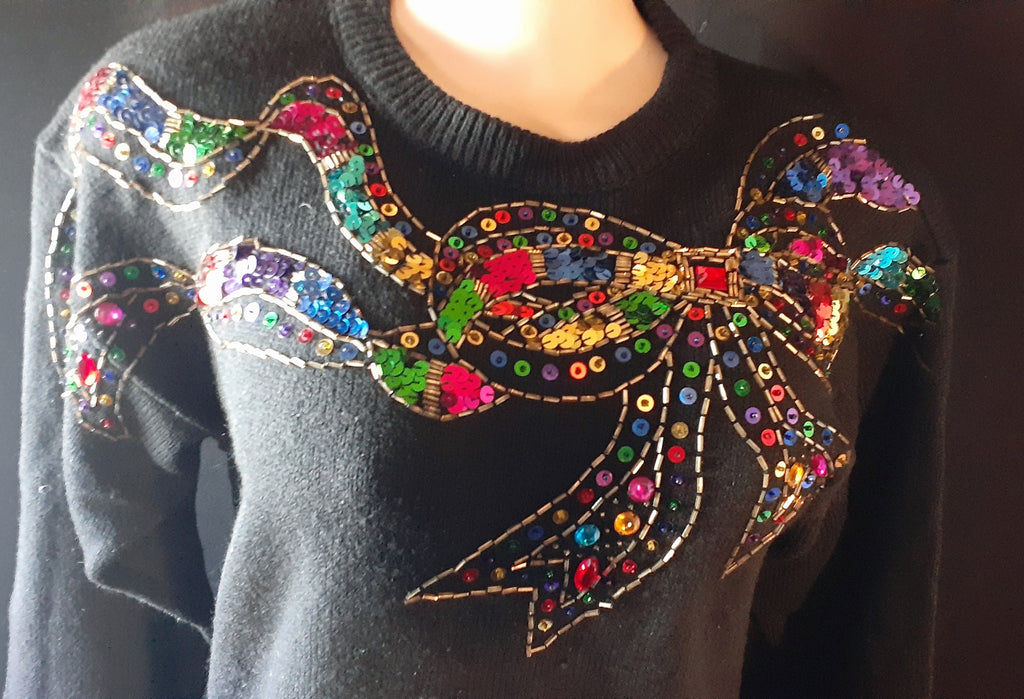 Vintage 1980s Sequin Sweater Dress – Plain Jane, Size Small (Fits S–M)