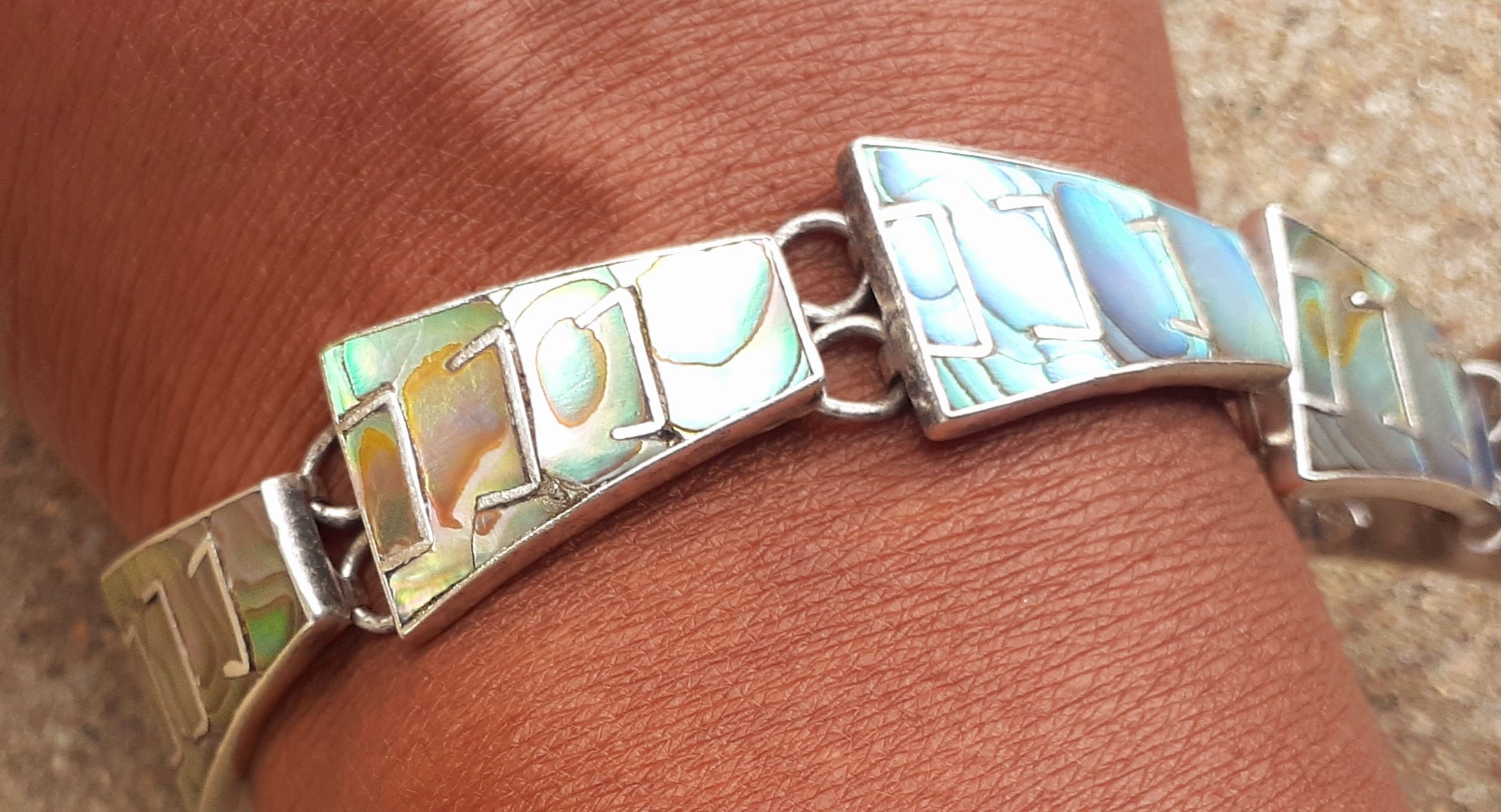 Vintage Mother of Pearl and Sterling Silver Bracelet – 7"