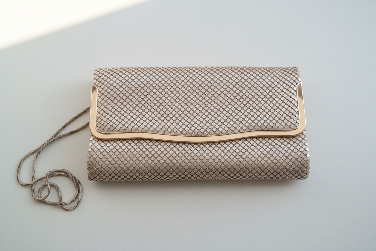 Vintage Mesh Metal Clutch (1980s) – Nude