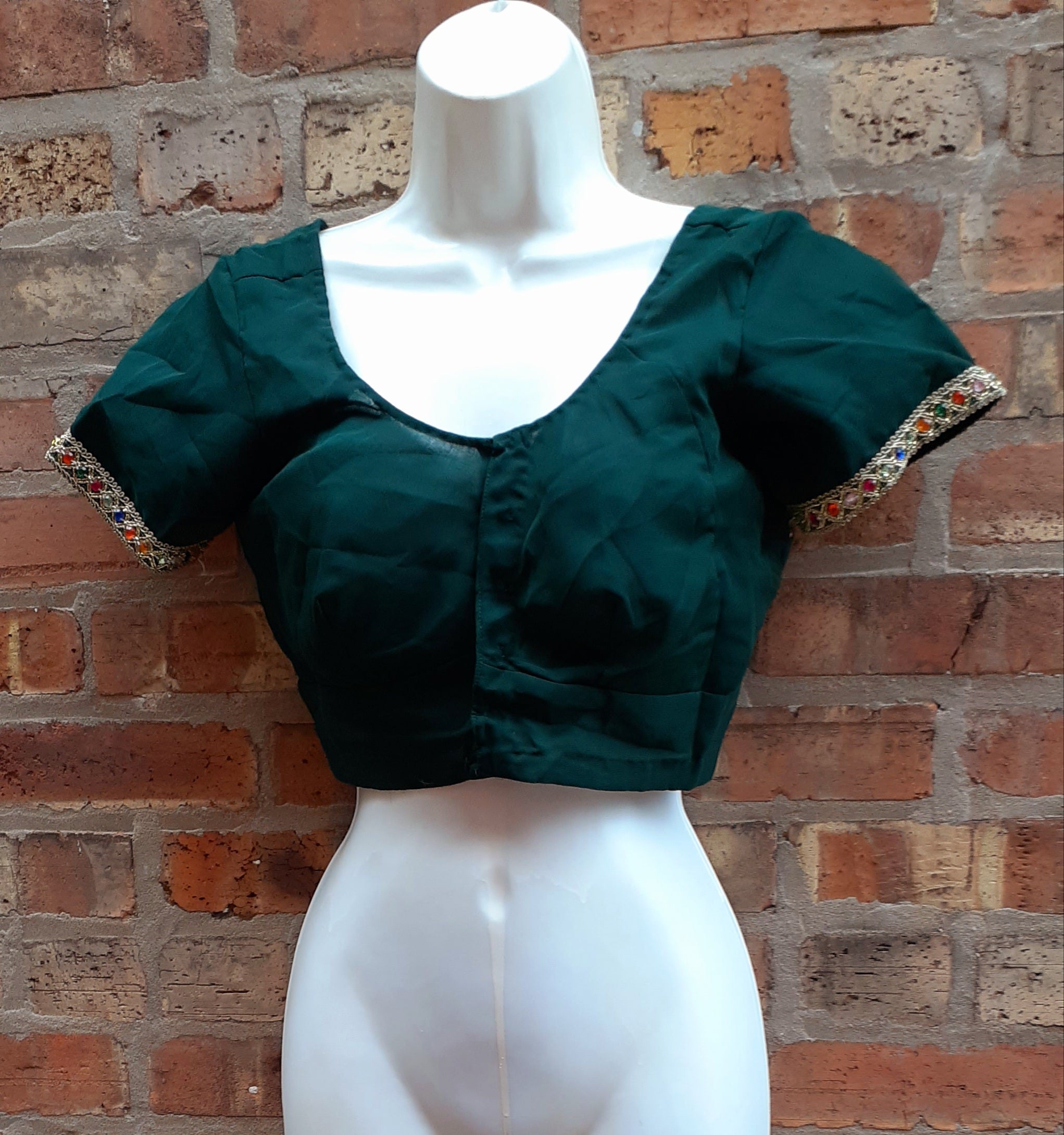 Vintage handmade Chiffon Indian Choli – Dark Green – Size S