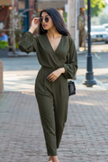 Poly Crepe Vintage Ankle Length Jumpsuit – Black– Size L/XL