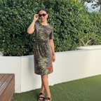 Abstract Floral Spandex Blend Vintage Midi Dress – Size S