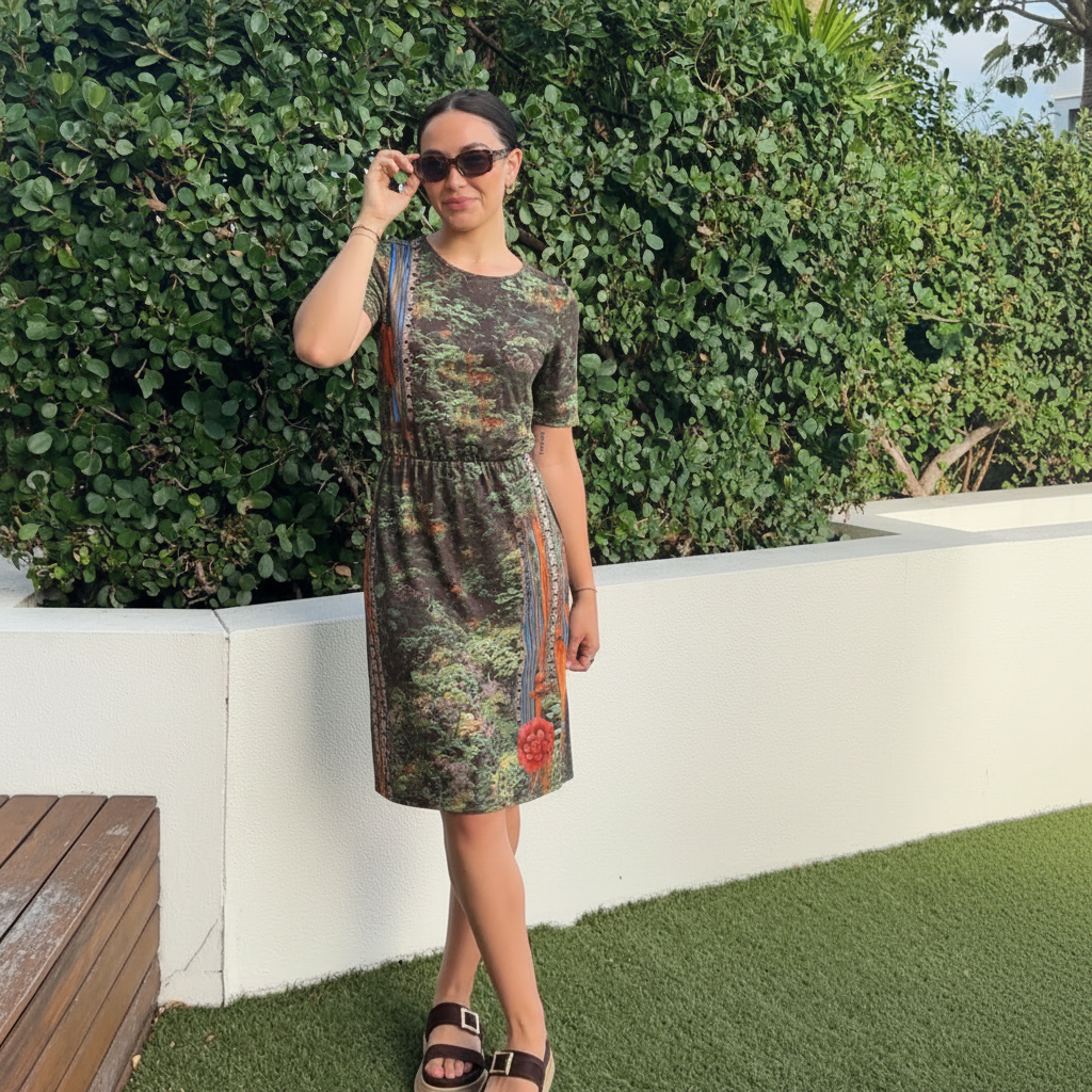 Abstract Floral Spandex Blend Vintage Midi Dress – Size S