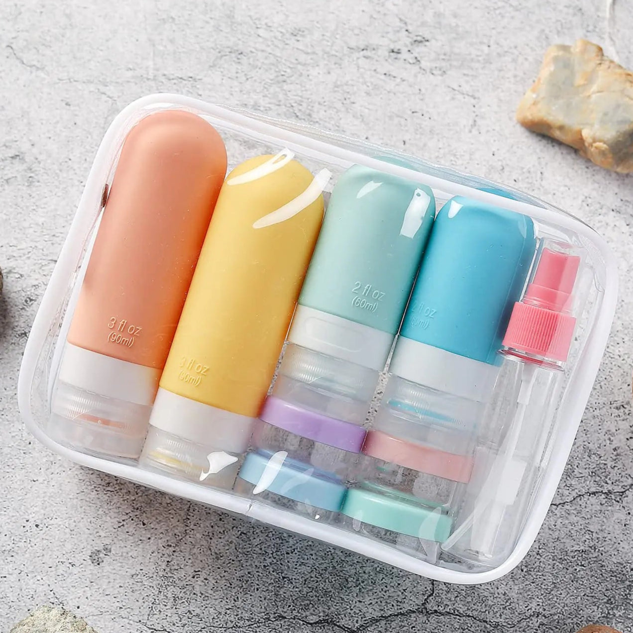 TSA-Approved Reusable Silicone Travel Bottles Set – 16 pcs / White Pack