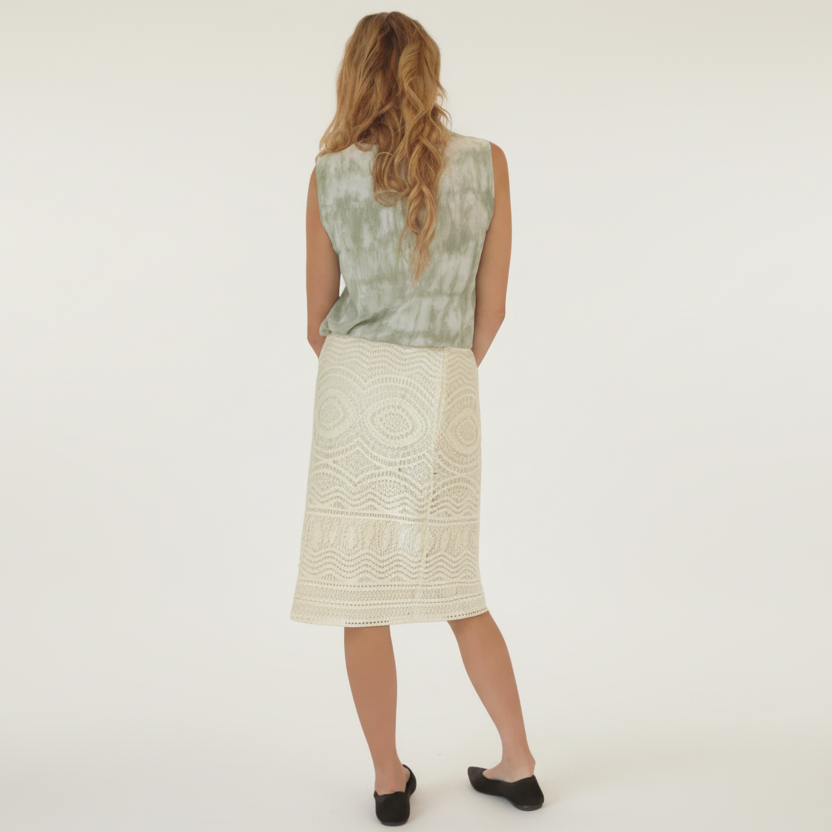 Lined Lace Pencil Midi Skirt - White