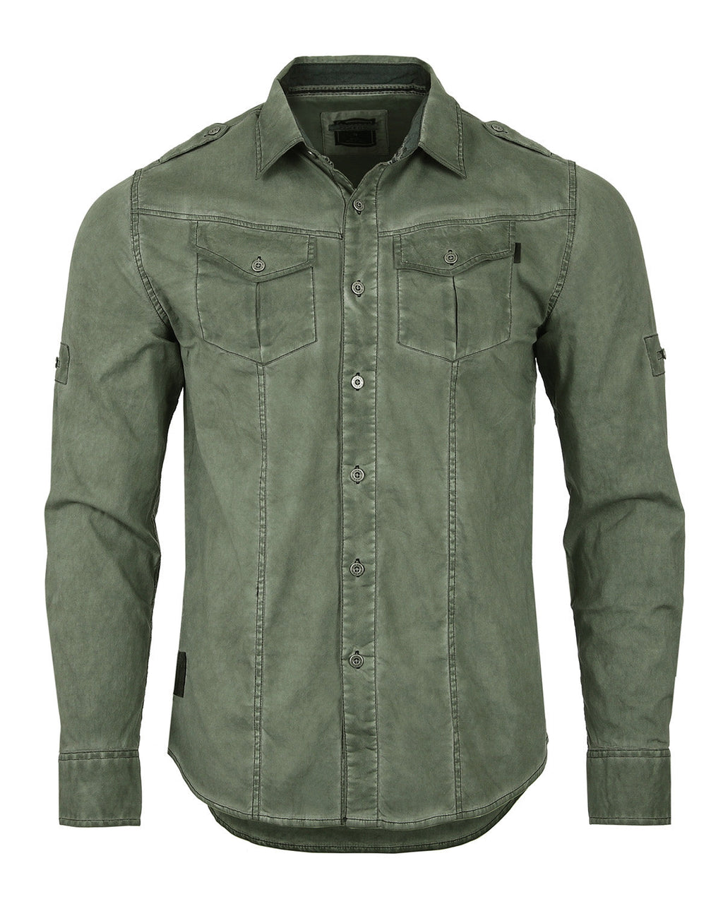 ZIMEGO Men's Stretch Roll-Up Sleeve Color Washed Vintage Rugged Fashion Button Shirts-5