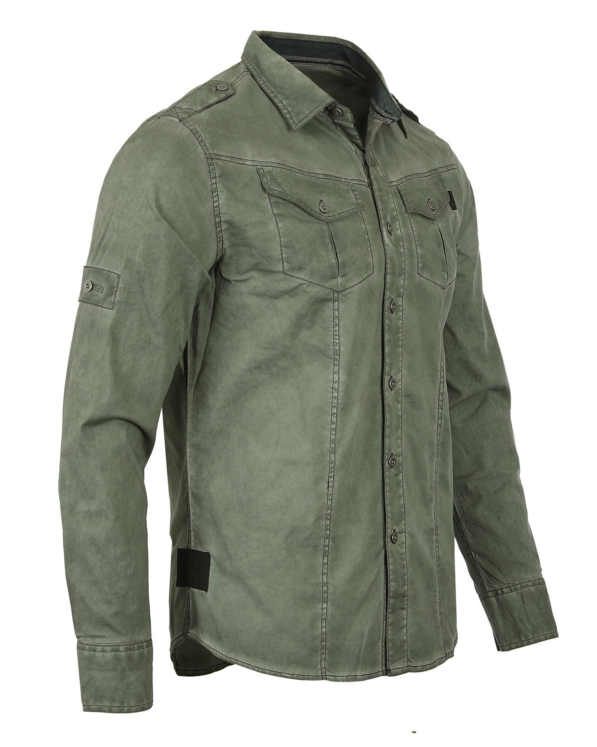 ZIMEGO Men's Stretch Roll-Up Sleeve Color Washed Vintage Rugged Fashion Button Shirts-4