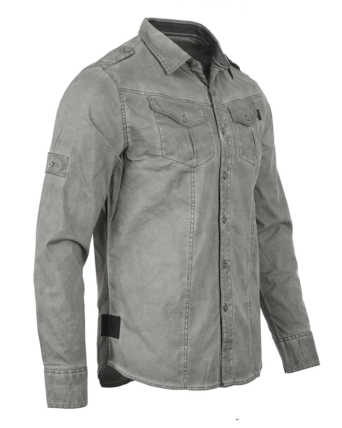 ZIMEGO Men's Stretch Roll-Up Sleeve Color Washed Vintage Rugged Fashion Button Shirts-3