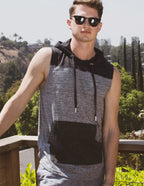 ZIMEGO Men's Color Block Sleeveless Pullover Kangaroo Pocket Workout Hooded Tank - 051-0