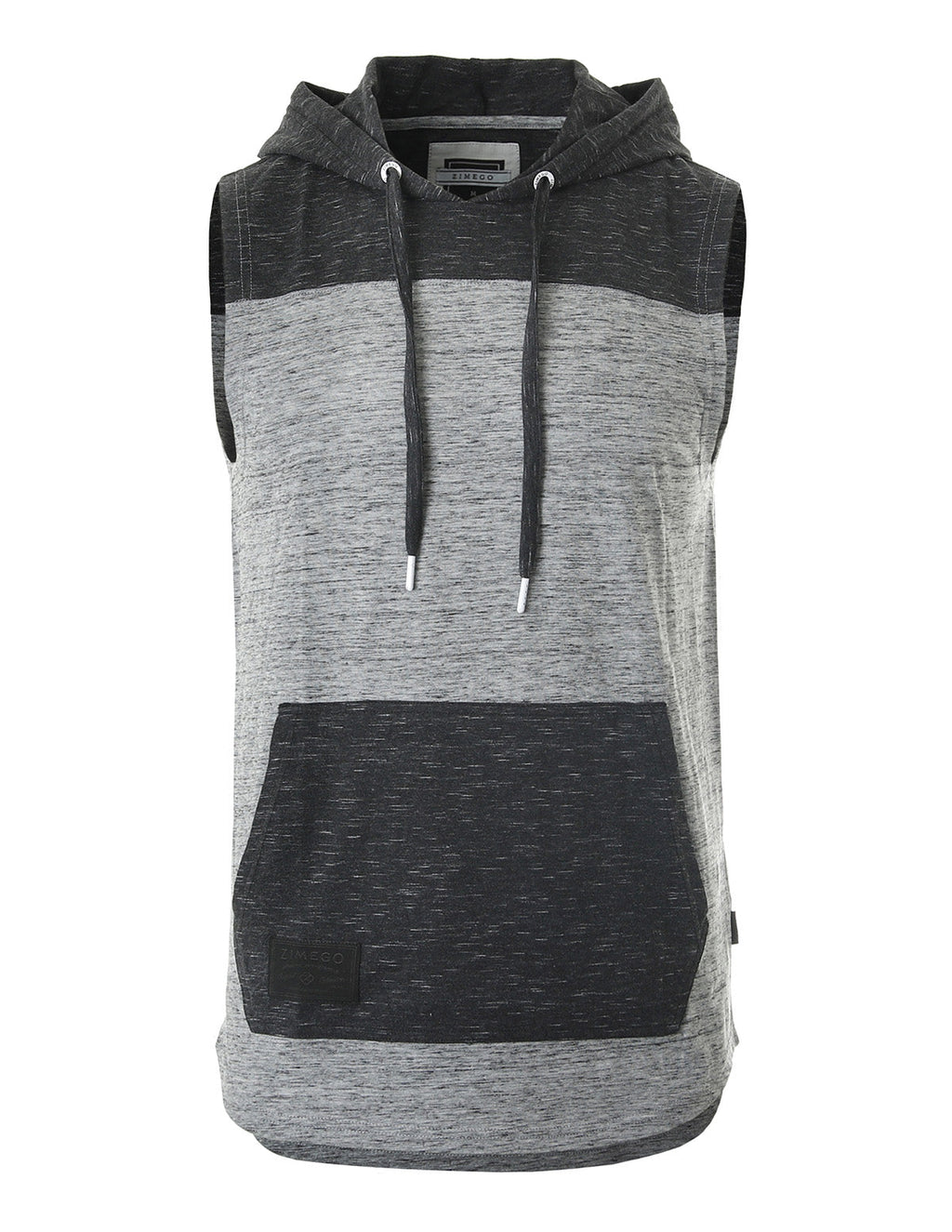 ZIMEGO Men's Color Block Sleeveless Pullover Kangaroo Pocket Workout Hooded Tank - 051-2