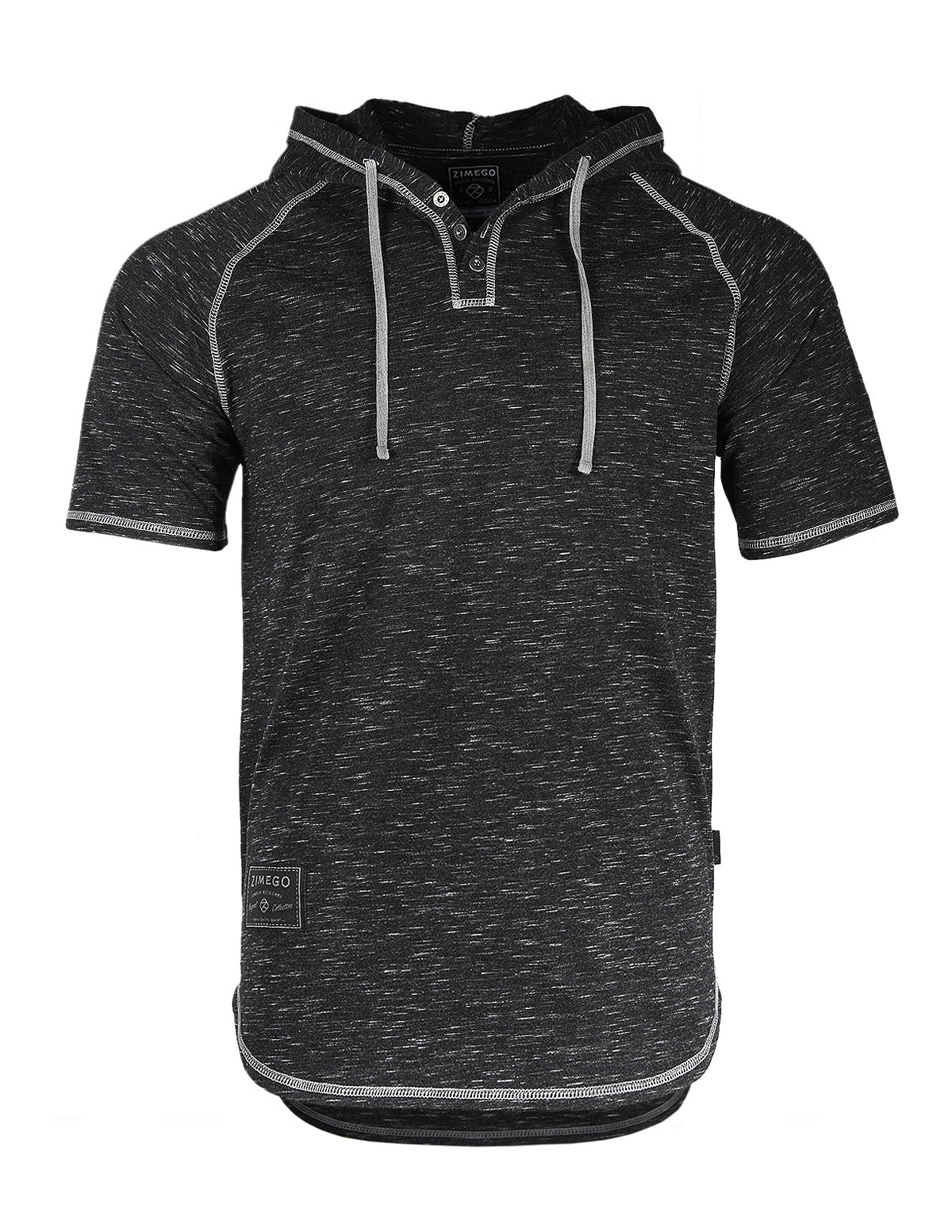 ZIMEGO Short Sleeve Raglan Henley Hoodie Round Bottom Semi Longline T-Shirt-1