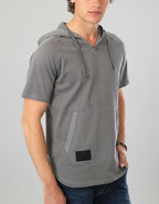 Zimego garment-dyed hooded henley with V-neck
