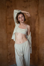 Women's Organic Cotton Tie-Front Cardigan | Bell Sleeve Loungewear Top-4