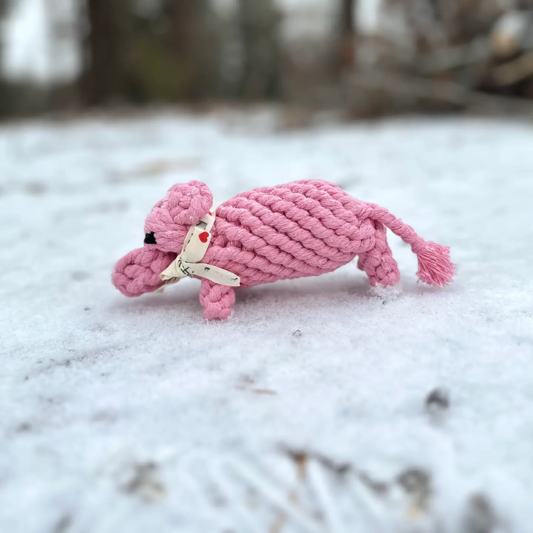 Monli Handcrafted Piggy Pink Rope Dog Toy For Small and Medium Dogs