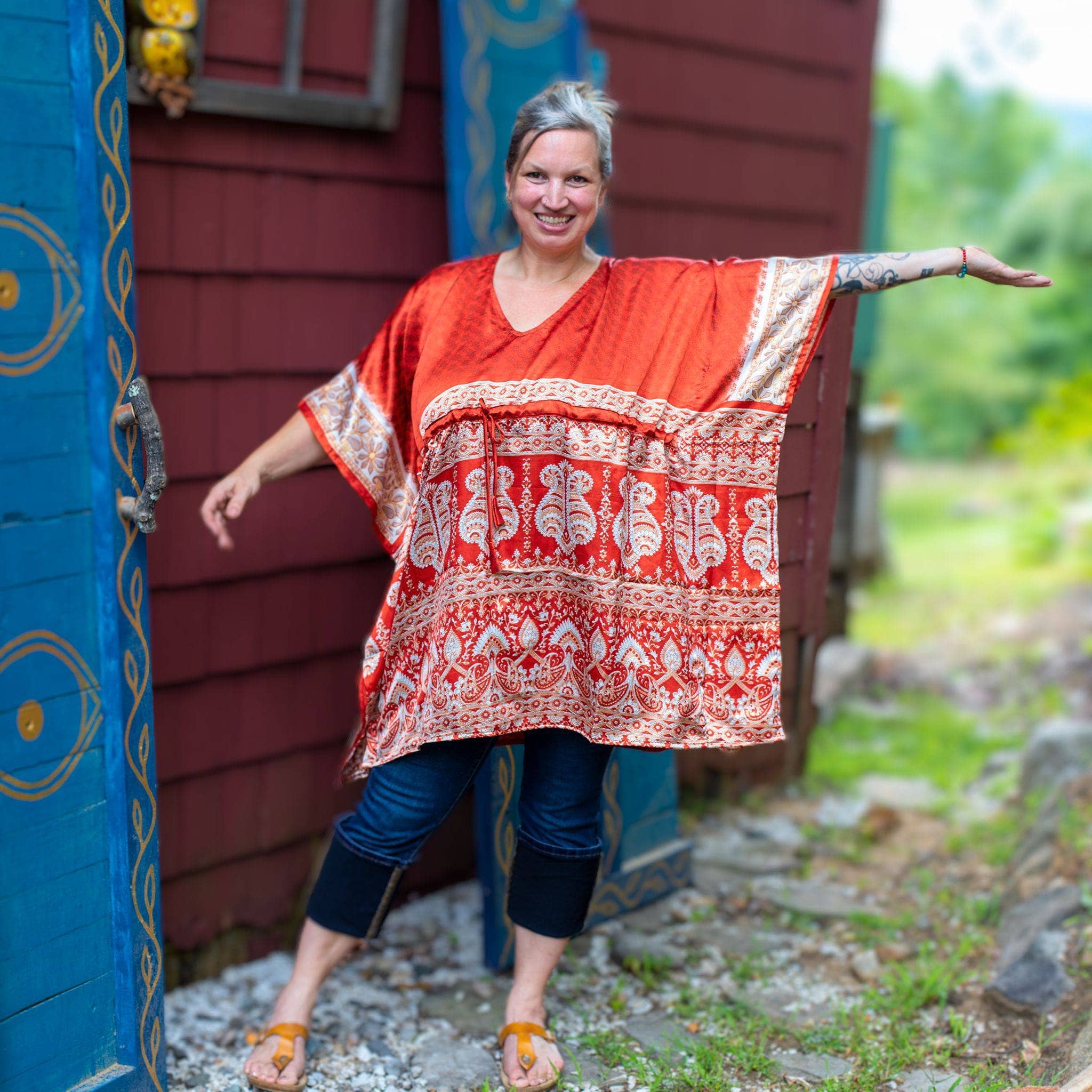 Indie Ella Aanya Adjustable Short Kaftan – Made from Upcycled Saris