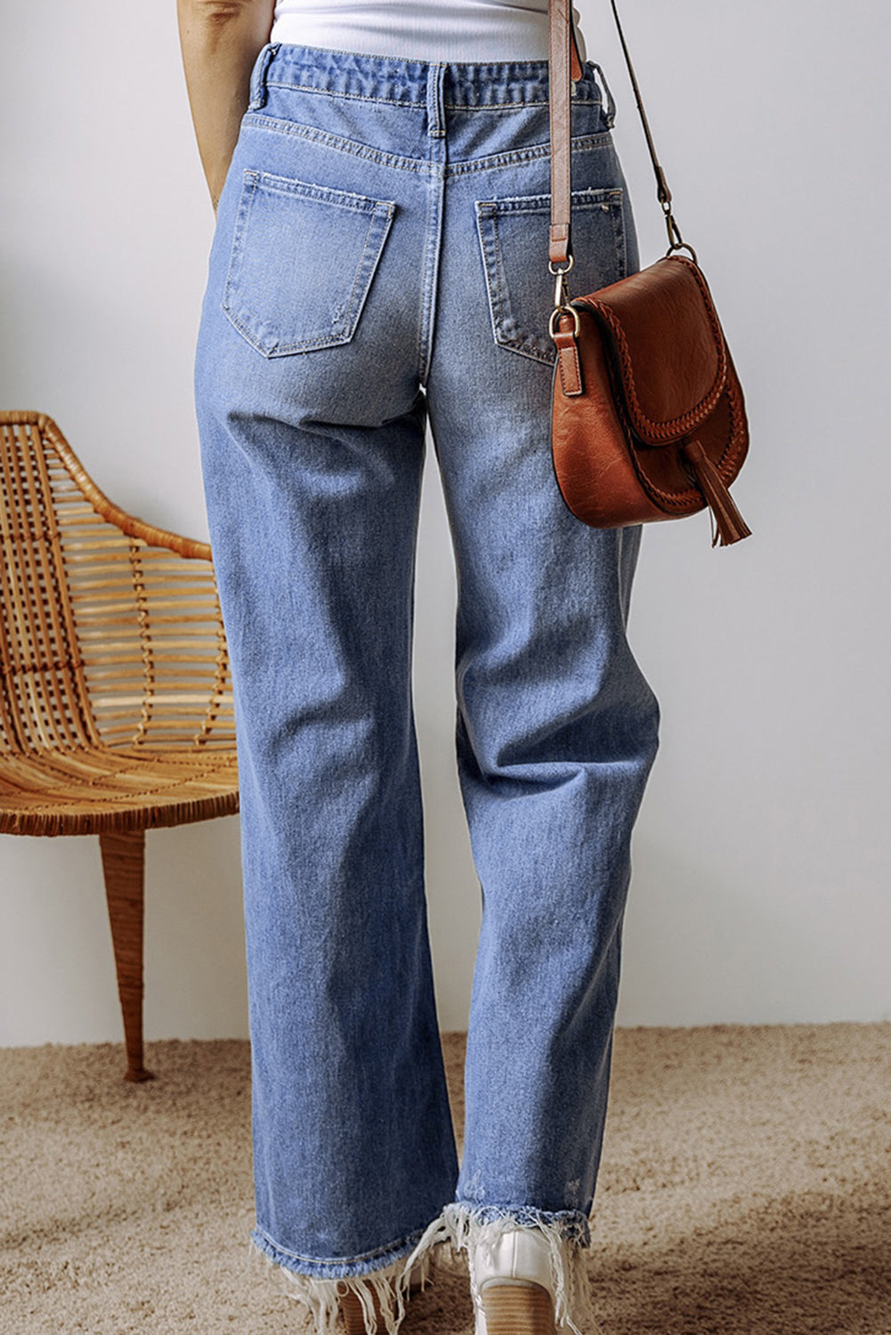 Madilyn Distressed Raw Hem Straight Leg High Waist Jeans-1