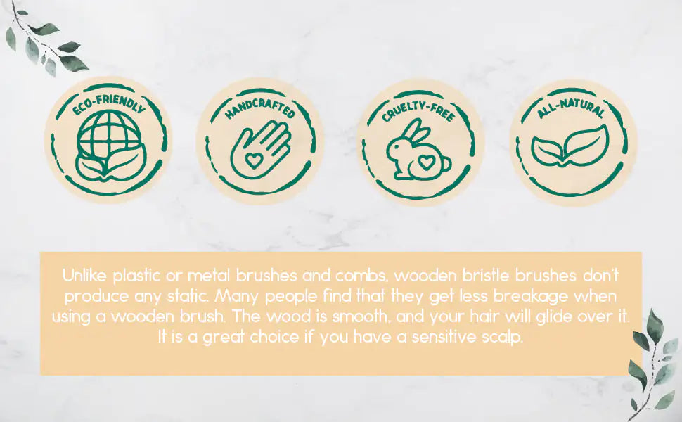 Sustainable Bamboo Wooden Detangling Eco-Friendly Hairbrush - Natural Rubber Cushion & Smooth Bamboo Bristles