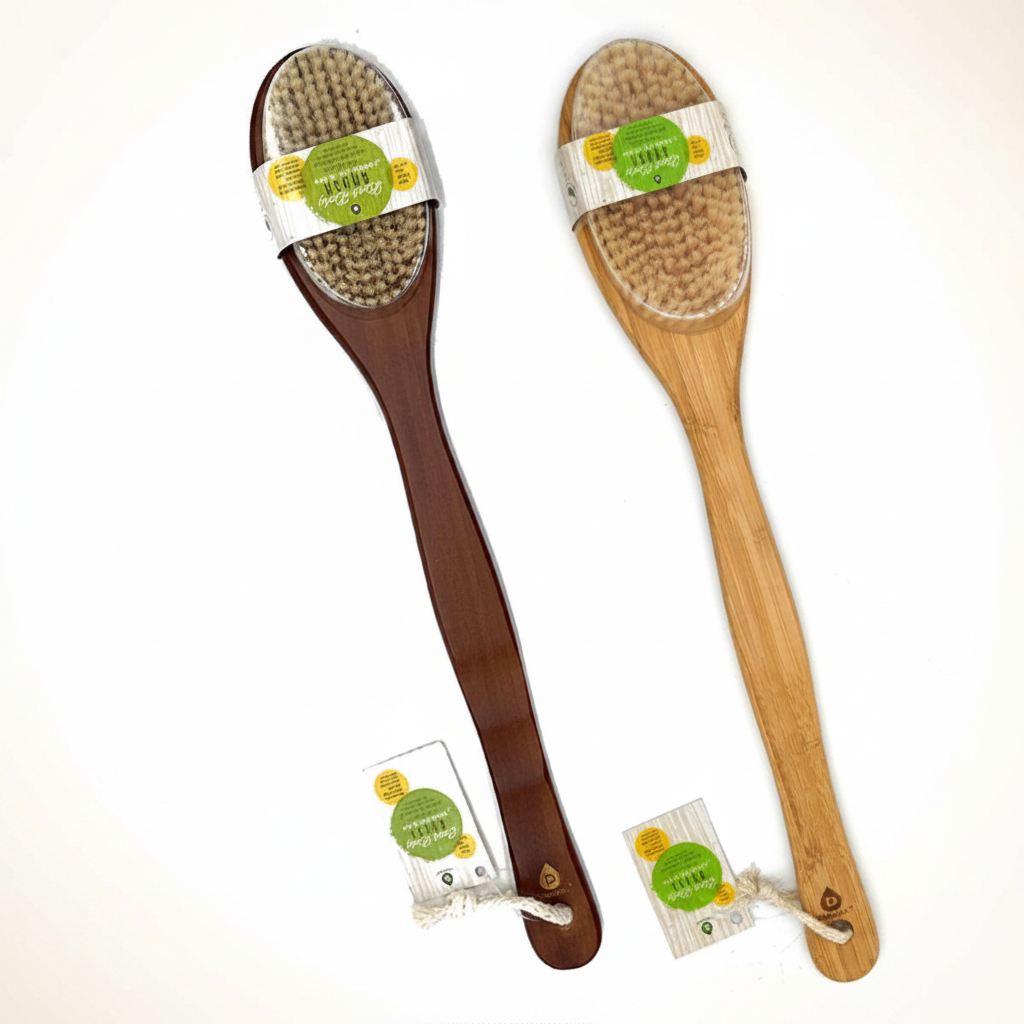 Bath Body Brush With Long Bamboo Handle