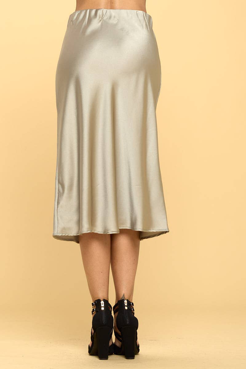 Made in USA Solid Satin Midi Skirt