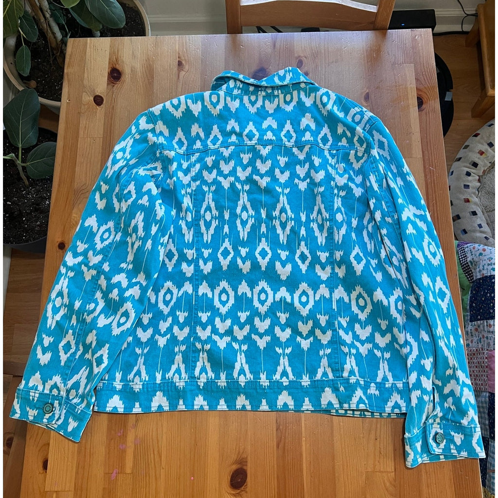 DG2 by Diane Gilman Patterned Denim Jacket – Turquoise/White – Size L