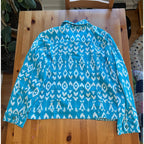 DG2 by Diane Gilman Patterned Denim Jacket – Turquoise/White – Size L