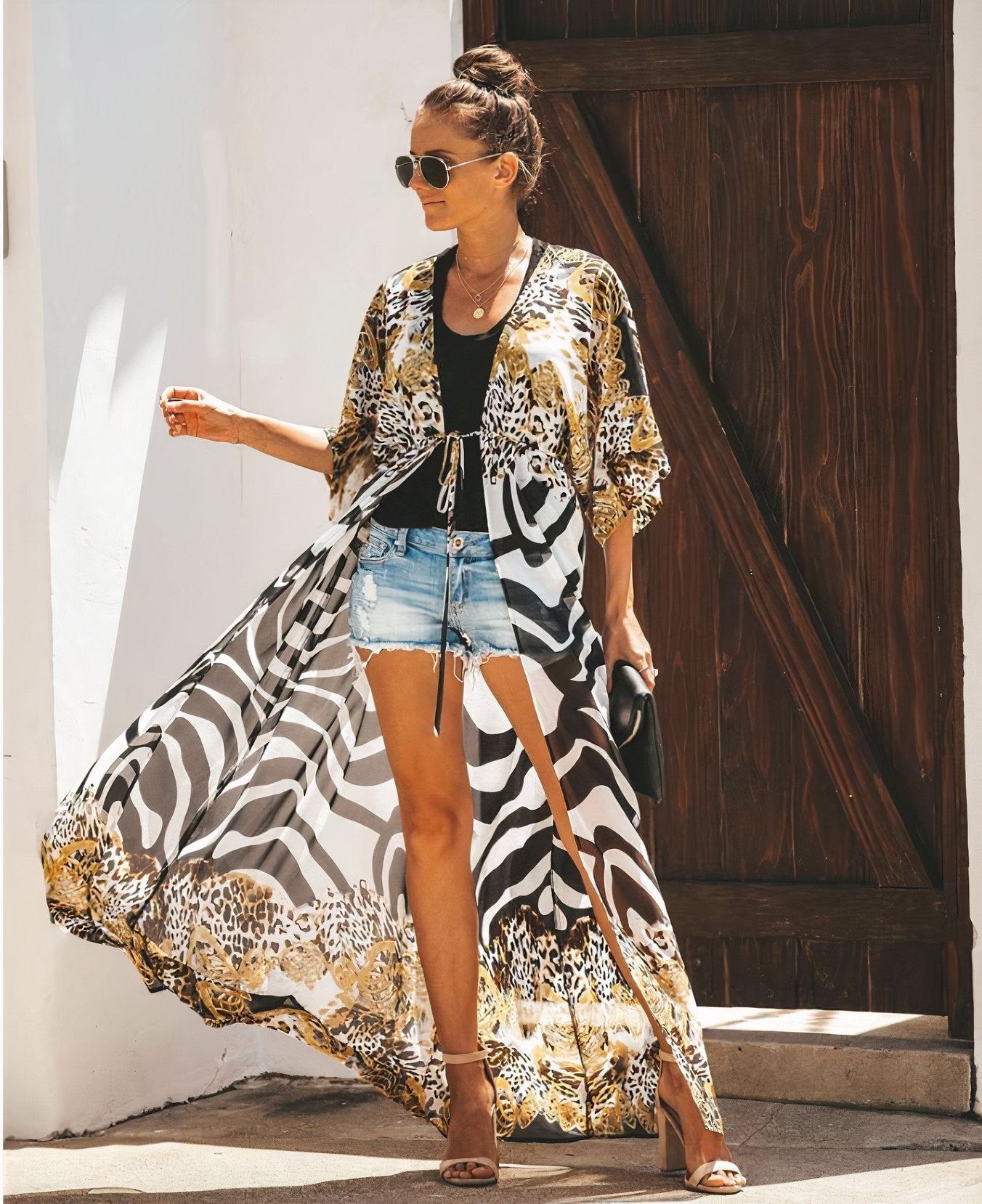 Wild Kimono Women's Open and Loose Chiffon Dress with Waist Drawstring