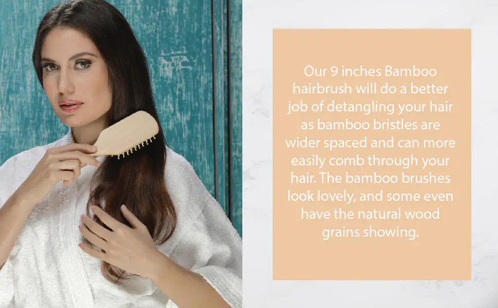 Sustainable Bamboo Wooden Detangling Eco-Friendly Hairbrush - Natural Rubber Cushion & Smooth Bamboo Bristles