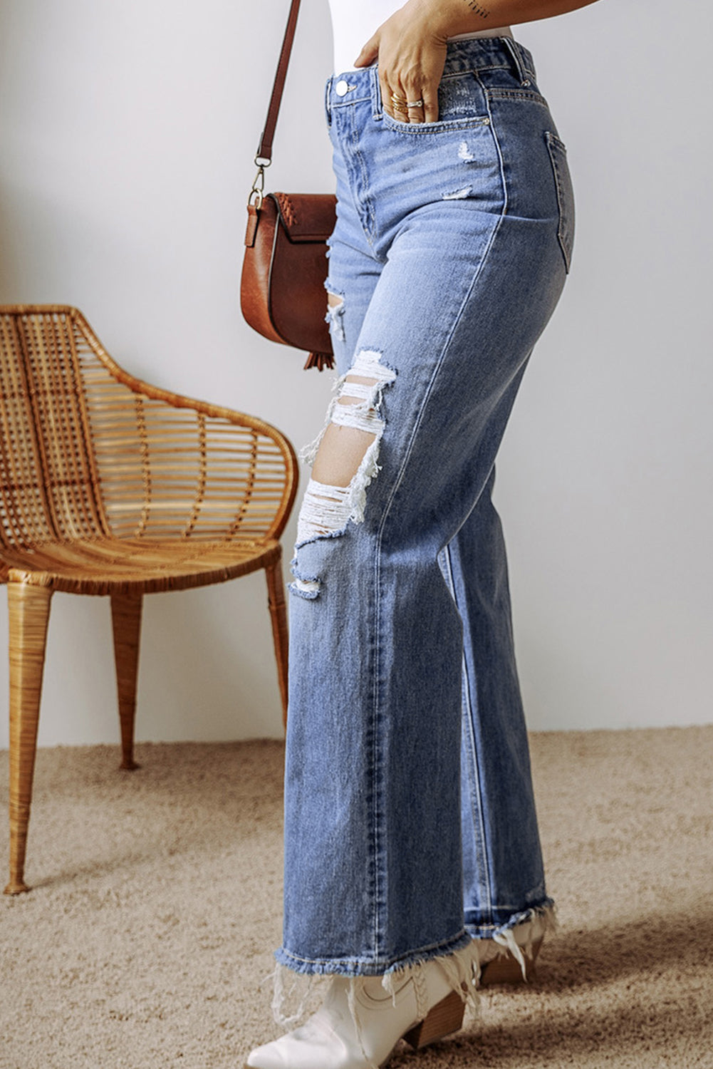 Madilyn Distressed Raw Hem Straight Leg High Waist Jeans-2