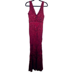 Sequined Flute Skirt Floor Length Maxi Dress - Maroon - Size M