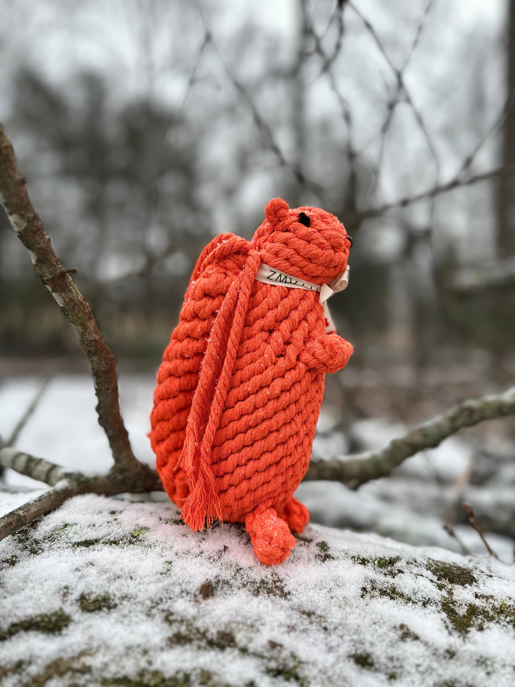 Monli Handcrafted Oliver the Squirrel Rope Dog + Cat Toy