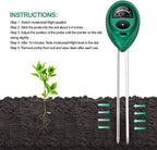 Soil moisture and pH tester with instructions on a white background