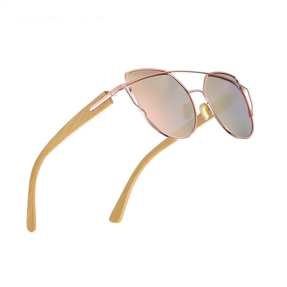 Modern Cat Eye Bamboo + Metal Polarized Sunglasses