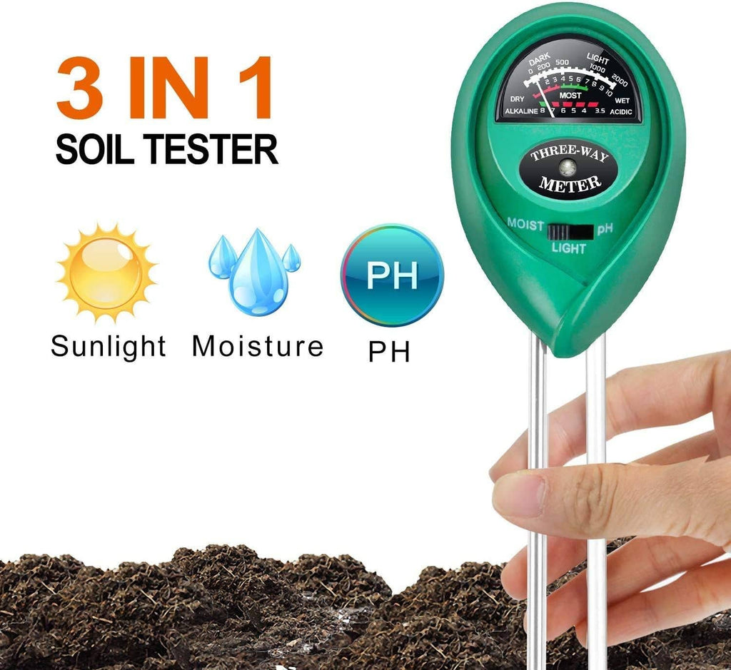 The COMPLETE 3-IN-1 pH, Moisture + Lighting Soil Meter