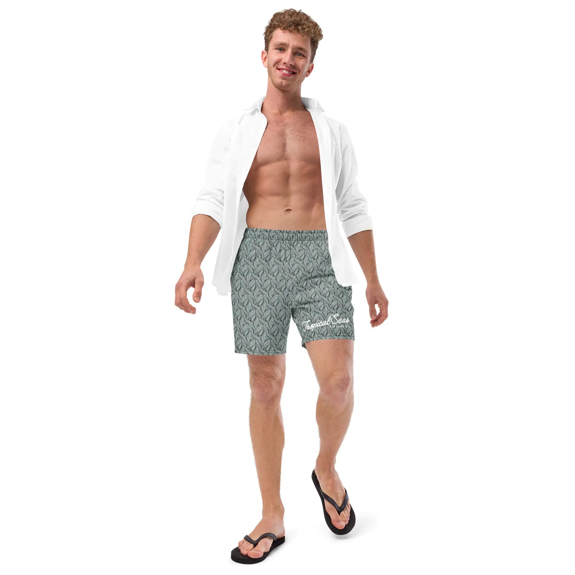 Men's Eco Gray Palm Swim Trunks