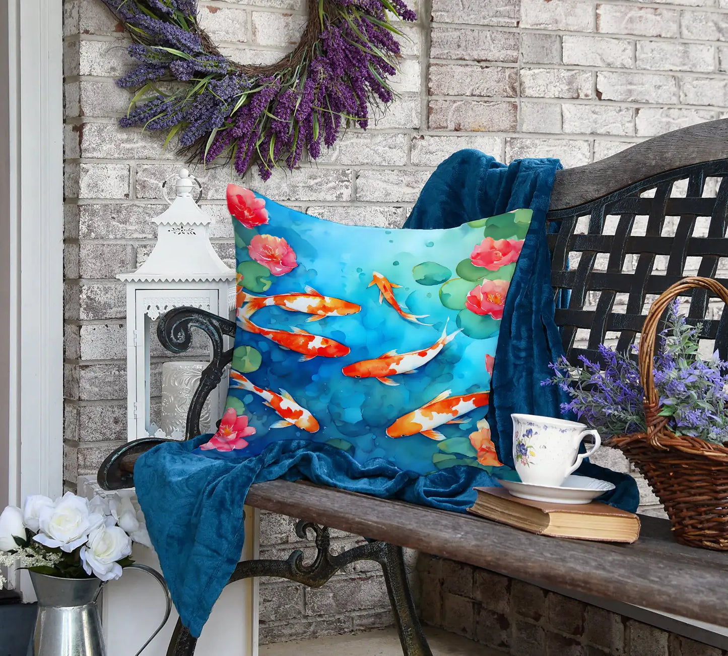 Koi Fish Throw Pillow - Large 18” x 18”