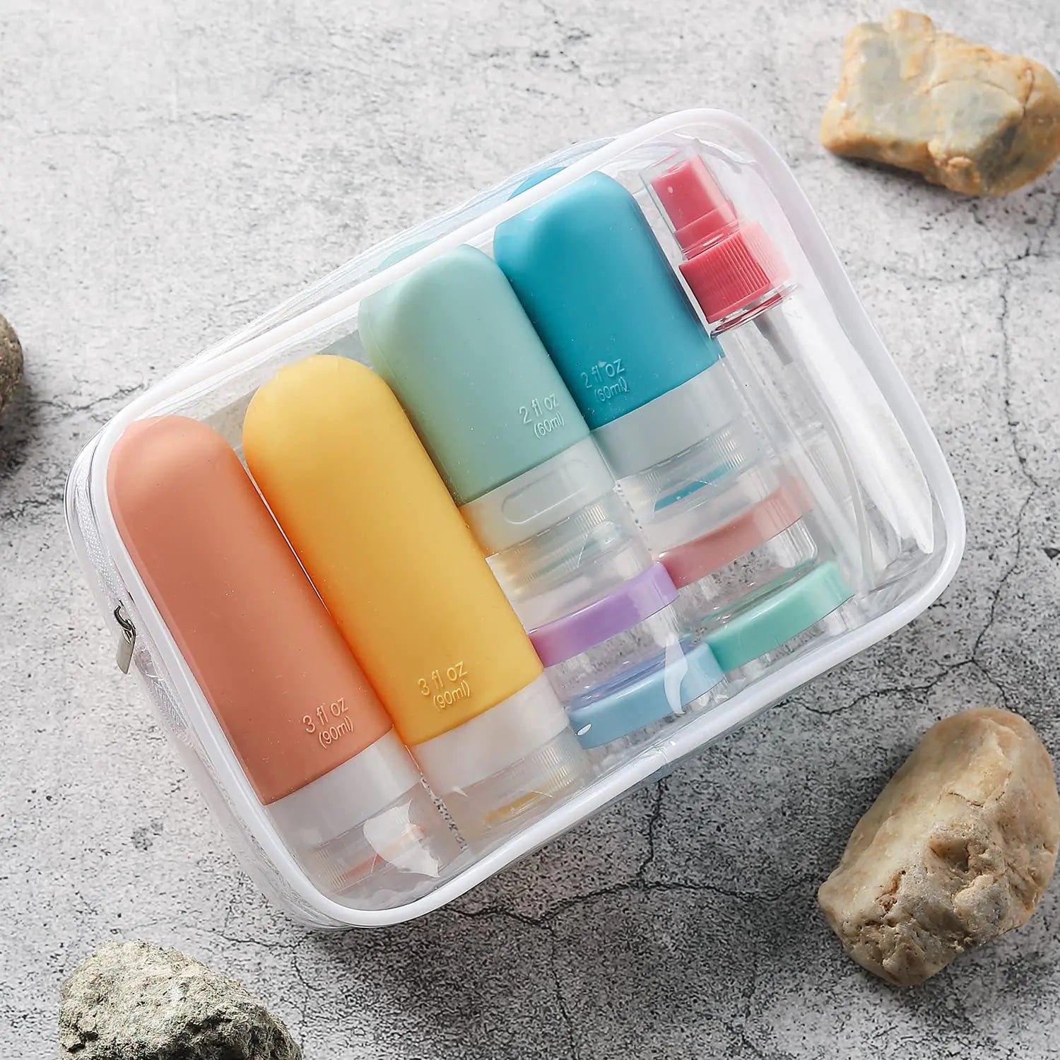 TSA-Approved Reusable Silicone Travel Bottles Set – 16 pcs / White Pack