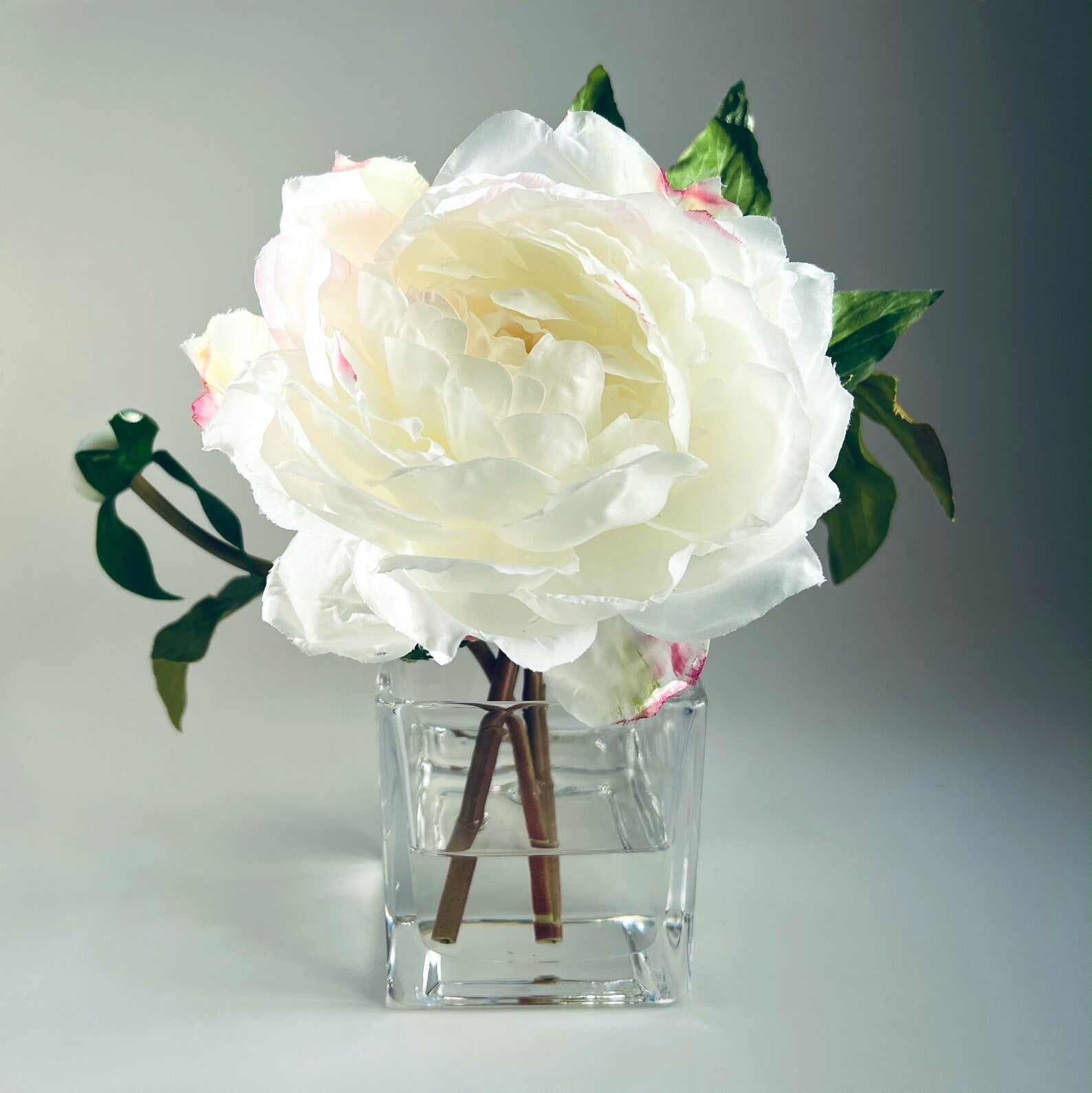 Real Touch Peony Arrangement in Glass Vase - 8"-2