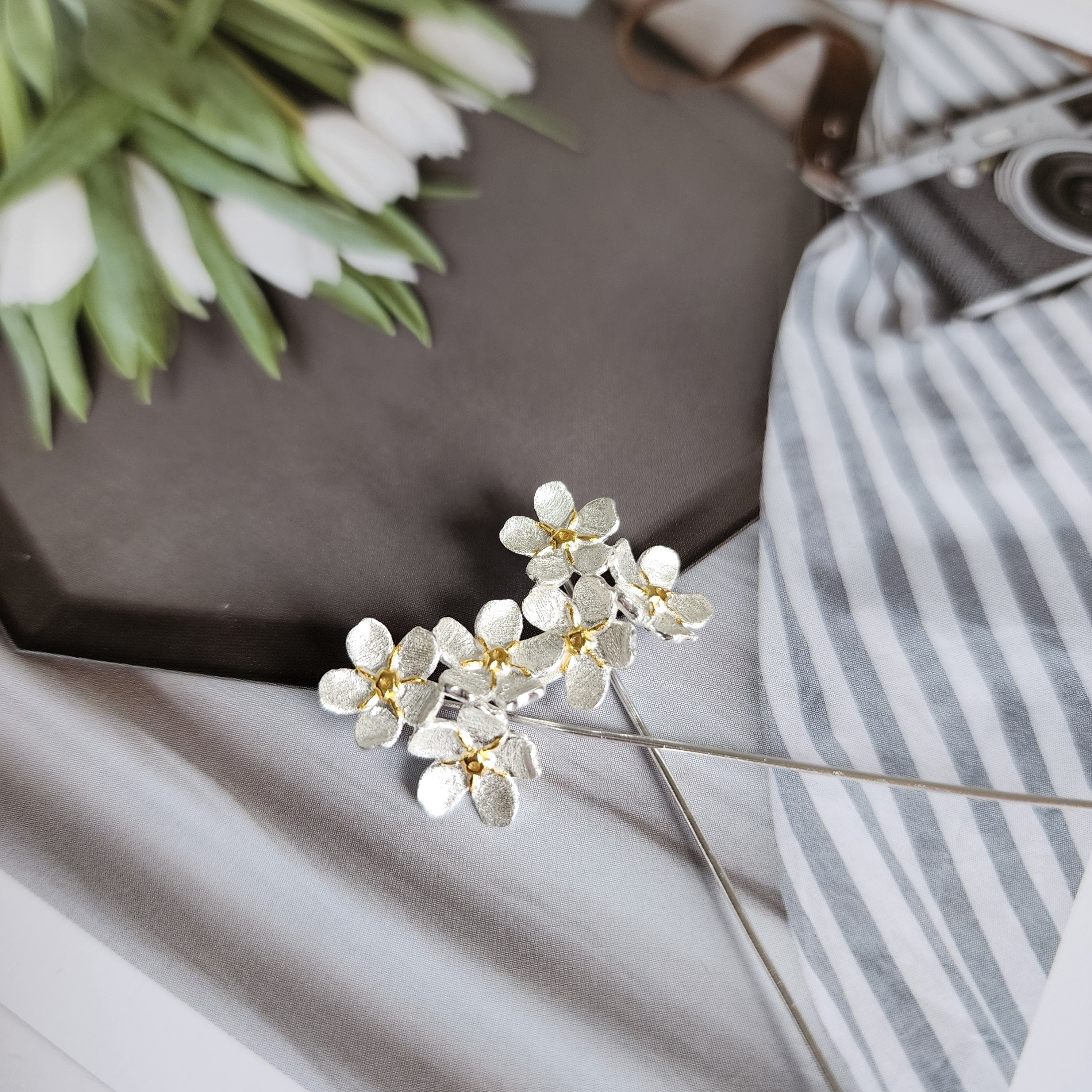 Forget-Me-Not Cluster Flower S925 Silver Earrings