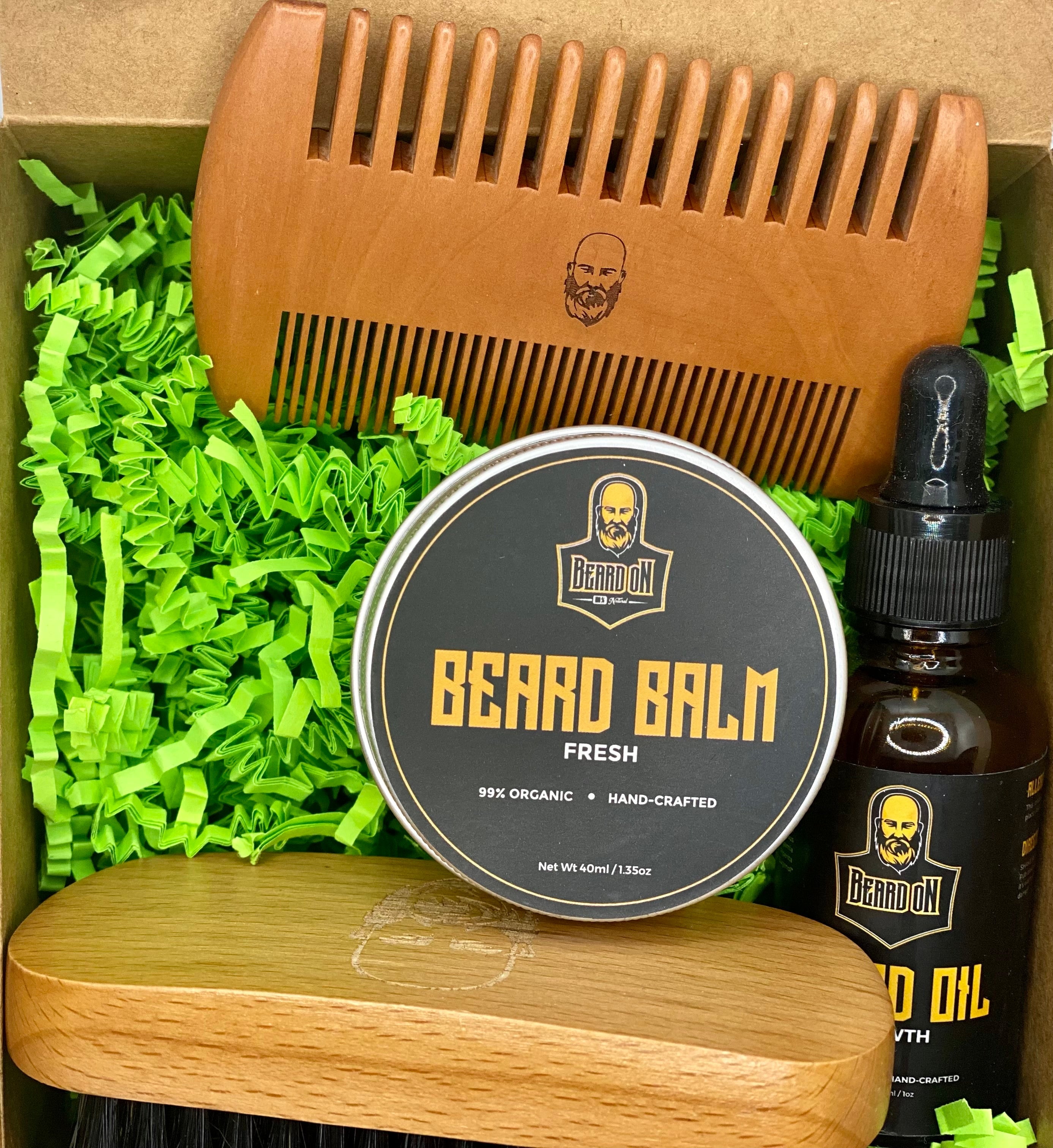 Beard Growth & Grooming Kit – USDA Certified Organic Beard Oil, Balm & Wooden Comb