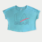 LA Gear Women’s Cropped Tee | Light Aqua with Slate x Pink Logo