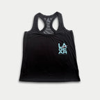 LA Gear Women’s Racerback Tank | Black with Aqua x Pink Logo