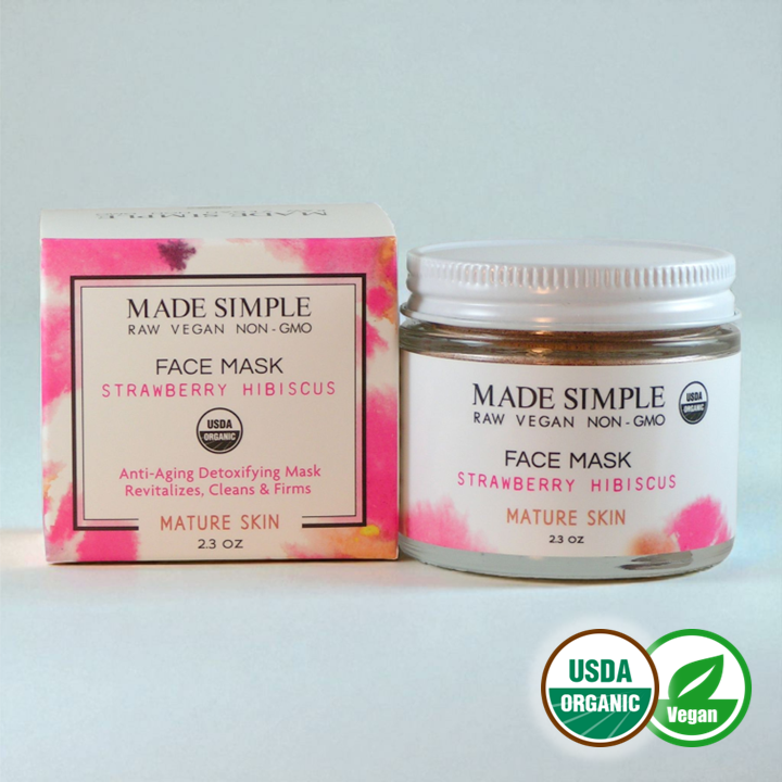 Strawberry Hibiscus Face Mask for Mature Skin - Certified Organic, Vegan & Cruelty-free-0
